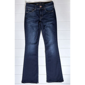 American Eagle Kick Boot Jeans Womens Size 2 Blue Dark Wash Low Rise Stretch Y2K